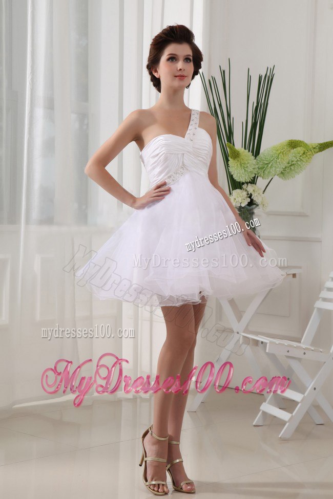 One Shoulder White and Ruche For Cocktail Dress With Mini-length